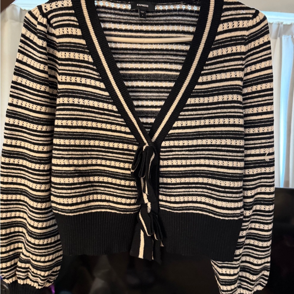 Express Black and Cream Striped Cardigan